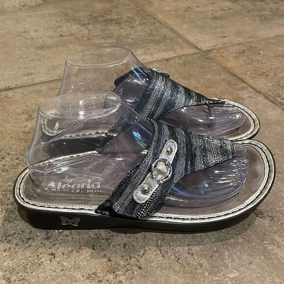 Alegria Vanessa Circulate Black Silver Thong Sandal Shoes Womens Size EU 38 - Picture 5 of 12